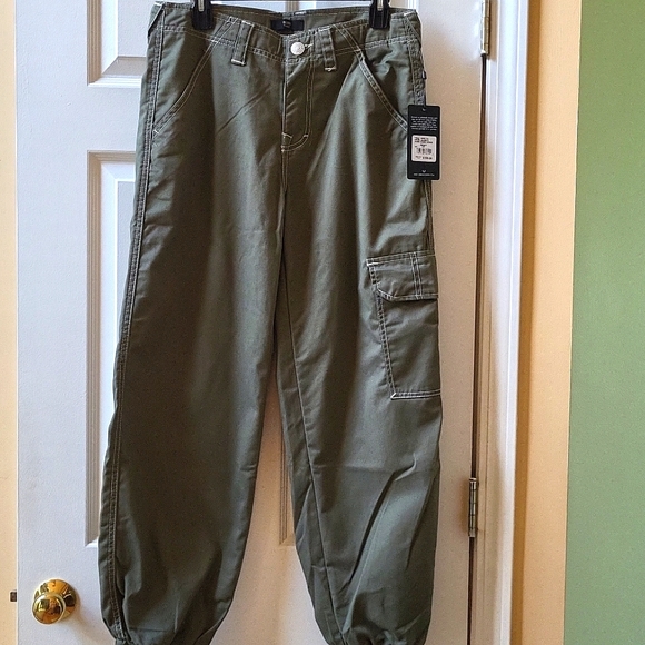 True Religion Bobbi Baggy Cargo Jogger Pants Women's Size 27 Green Khaki - Picture 1 of 14